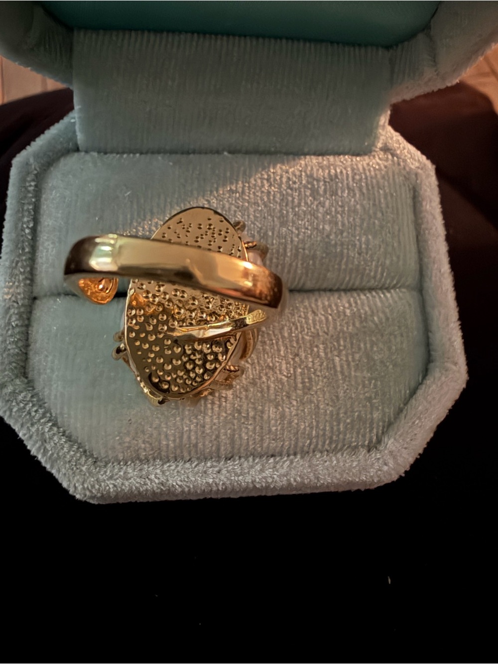 Gold-Trim Baroque Pearl Leaf Ring adjustable - Picture 4 of 9